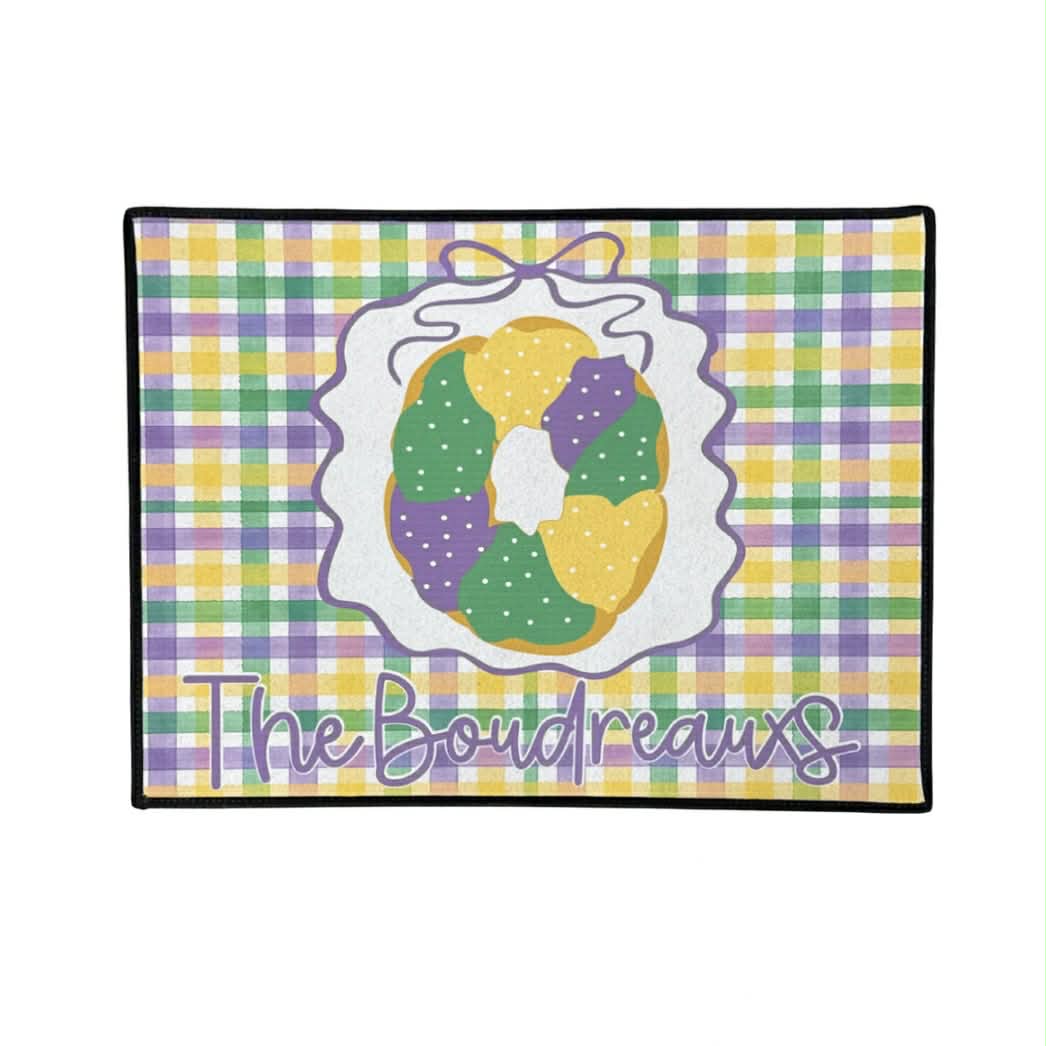 Custom Mardi Gras Plaid Door Mat