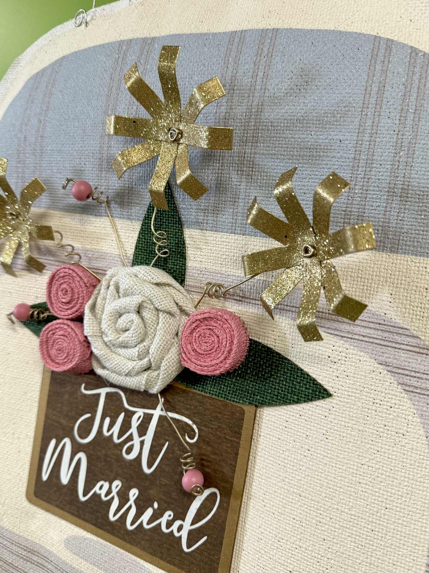Just Married Car Burlap Door Hanger