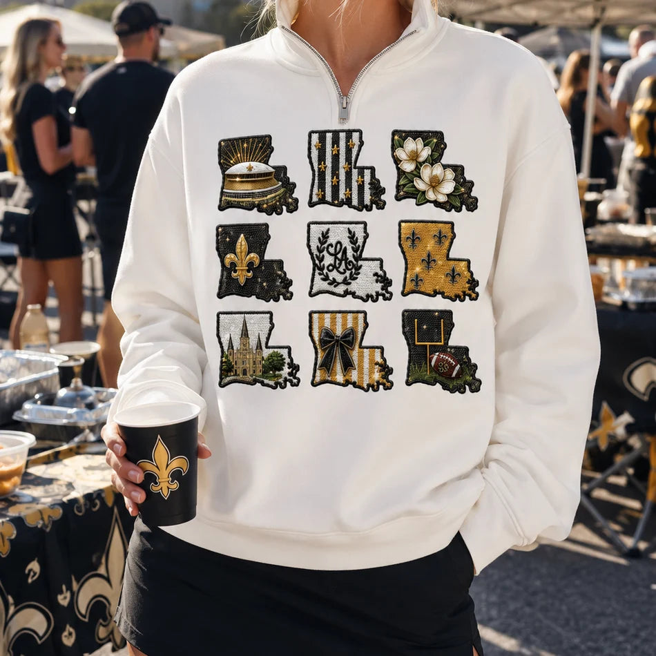 Black & Gold Game Day Sequin Zip Sweatshirt