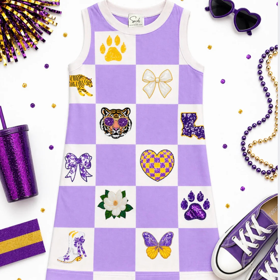 Tiger Sequin Patch Tank Dress