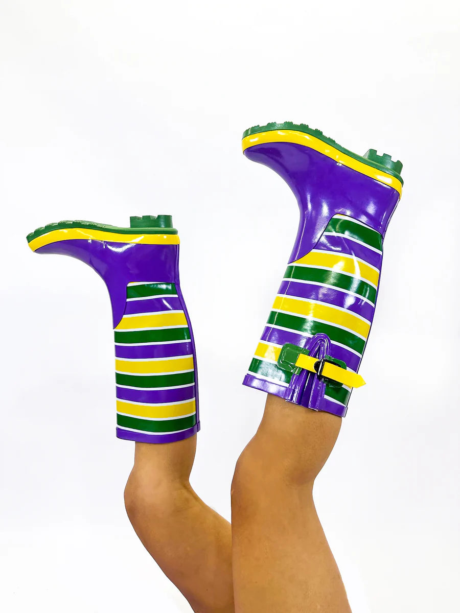 Mardi Gras Stripe Rain Boots