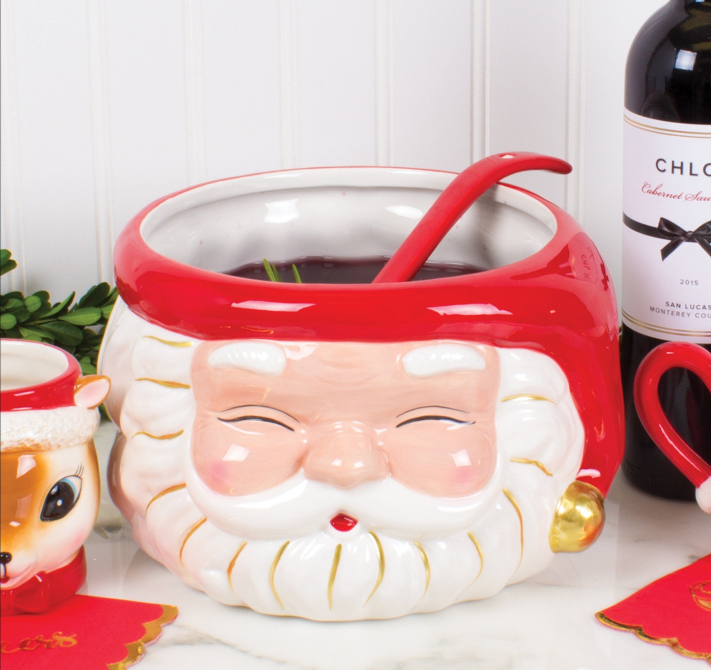 Red Santa Punch Bowl with Ladle