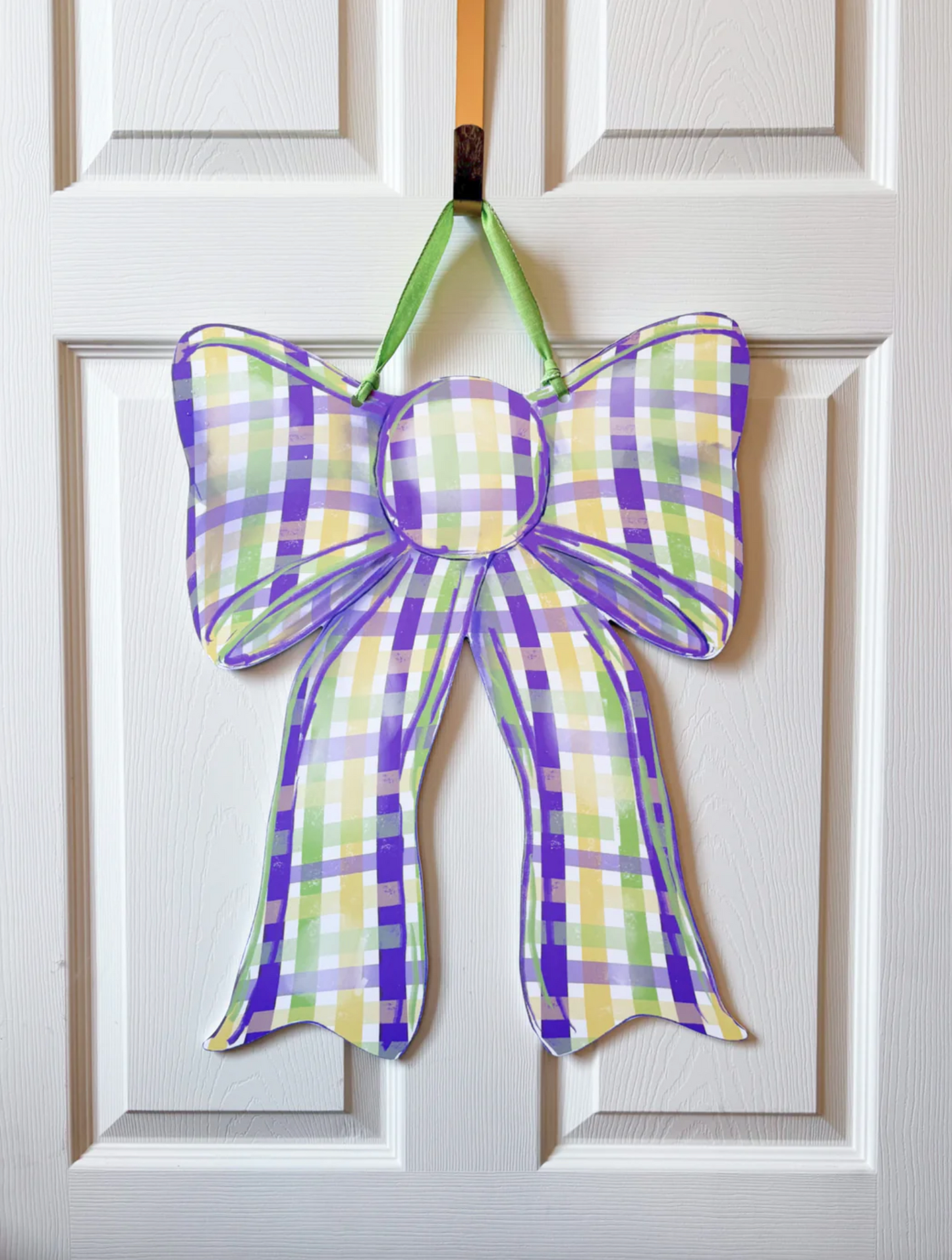 Mardi Gras Plaid Bow Door Hanger