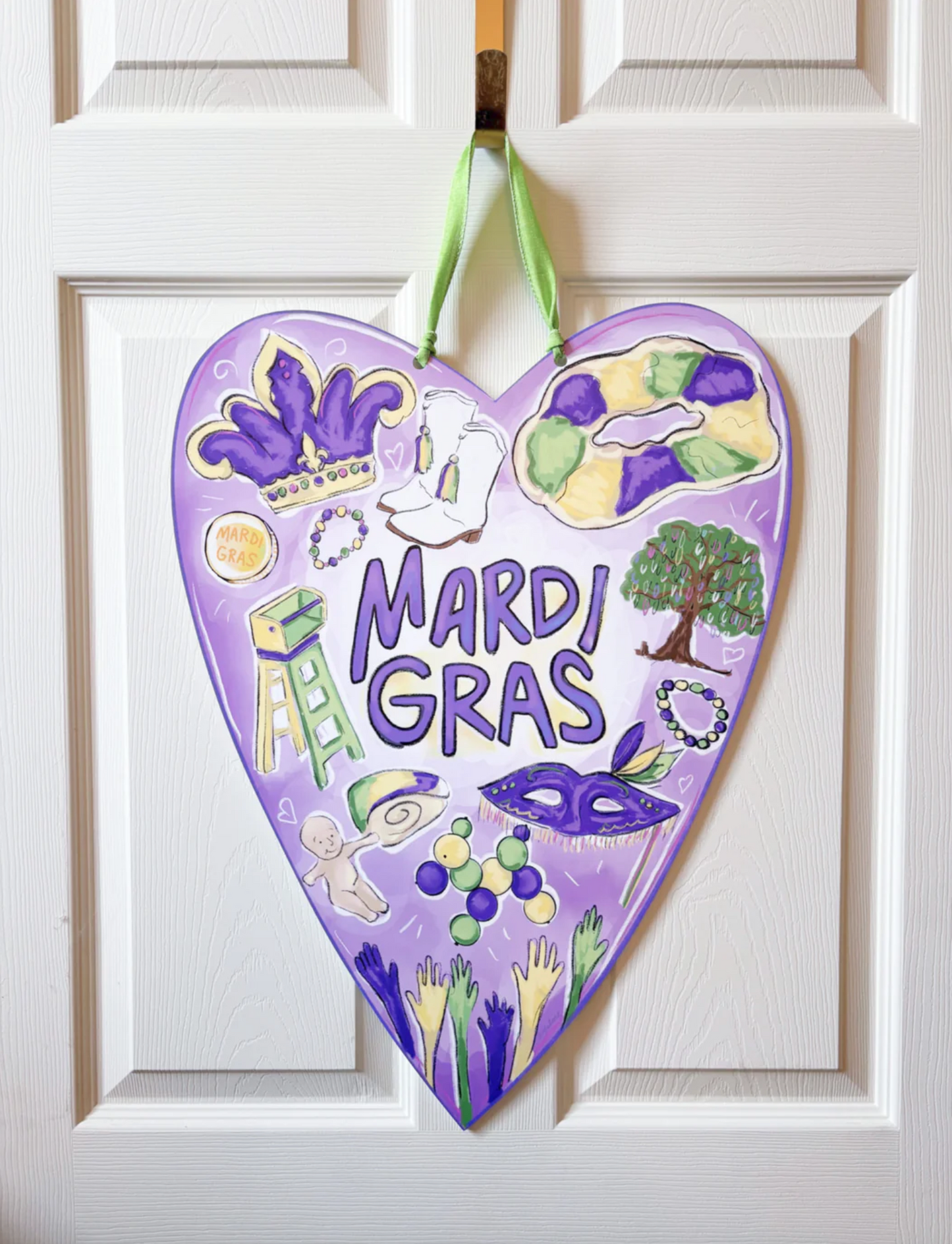 Mardi Gras Heart Door Hanger