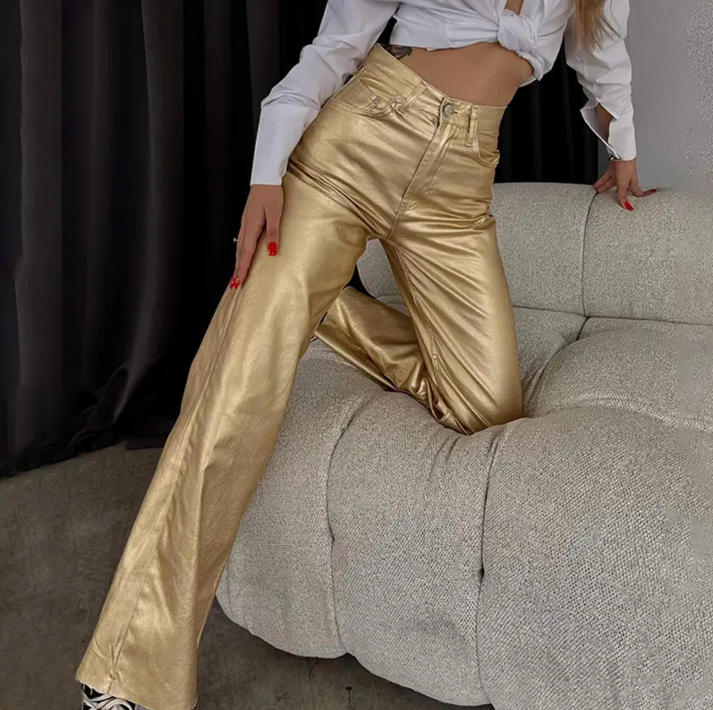 Gold Metallic High Rise Pants