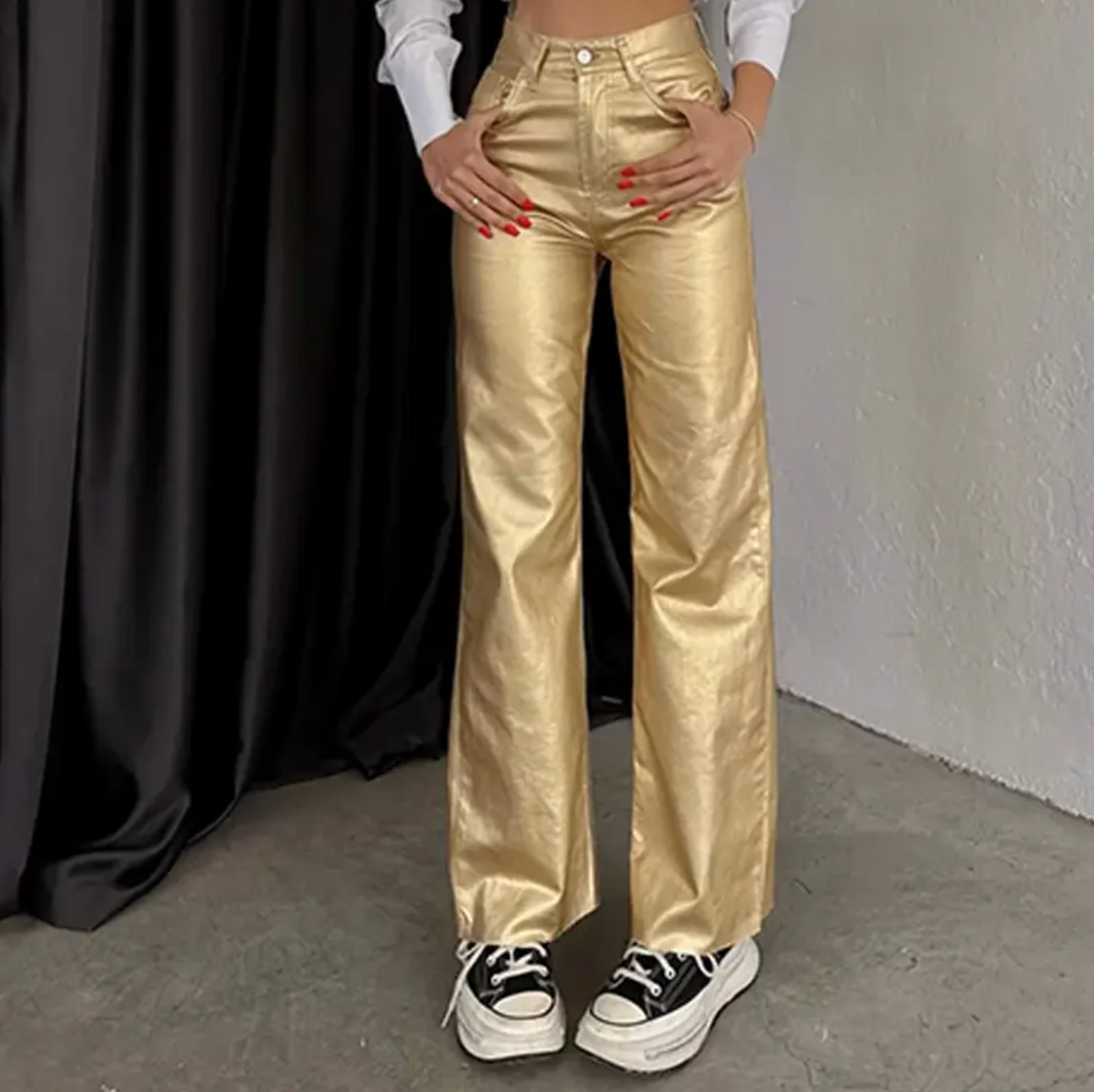 Gold Metallic High Rise Pants