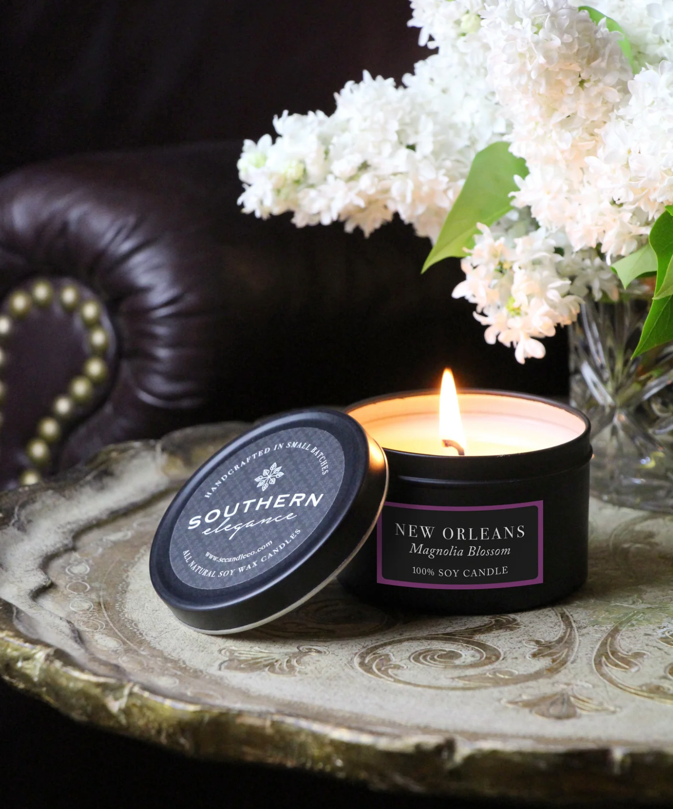 Magnolia Blossom Candle, Travel Tin