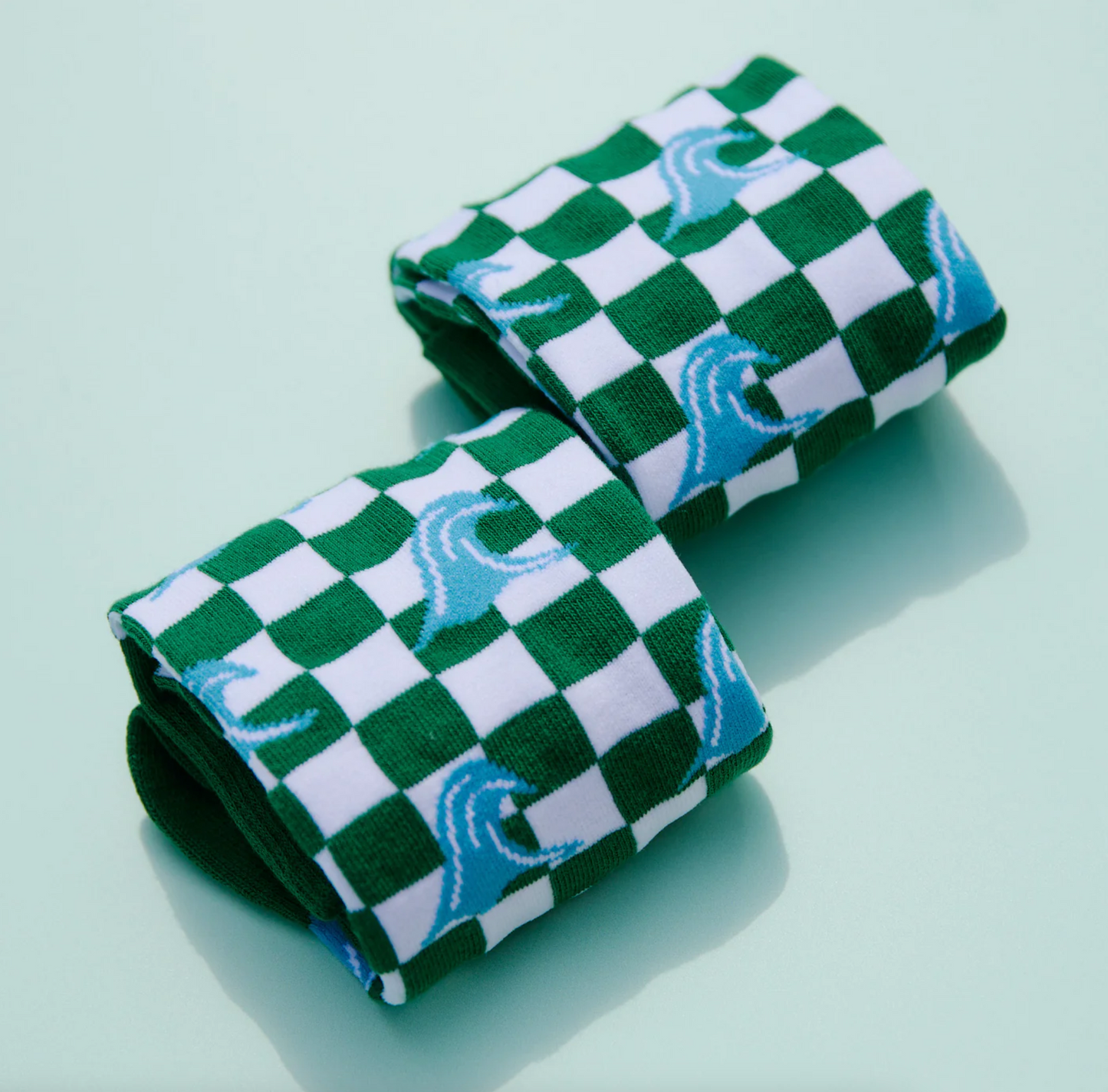 Green Wave Checker Socks