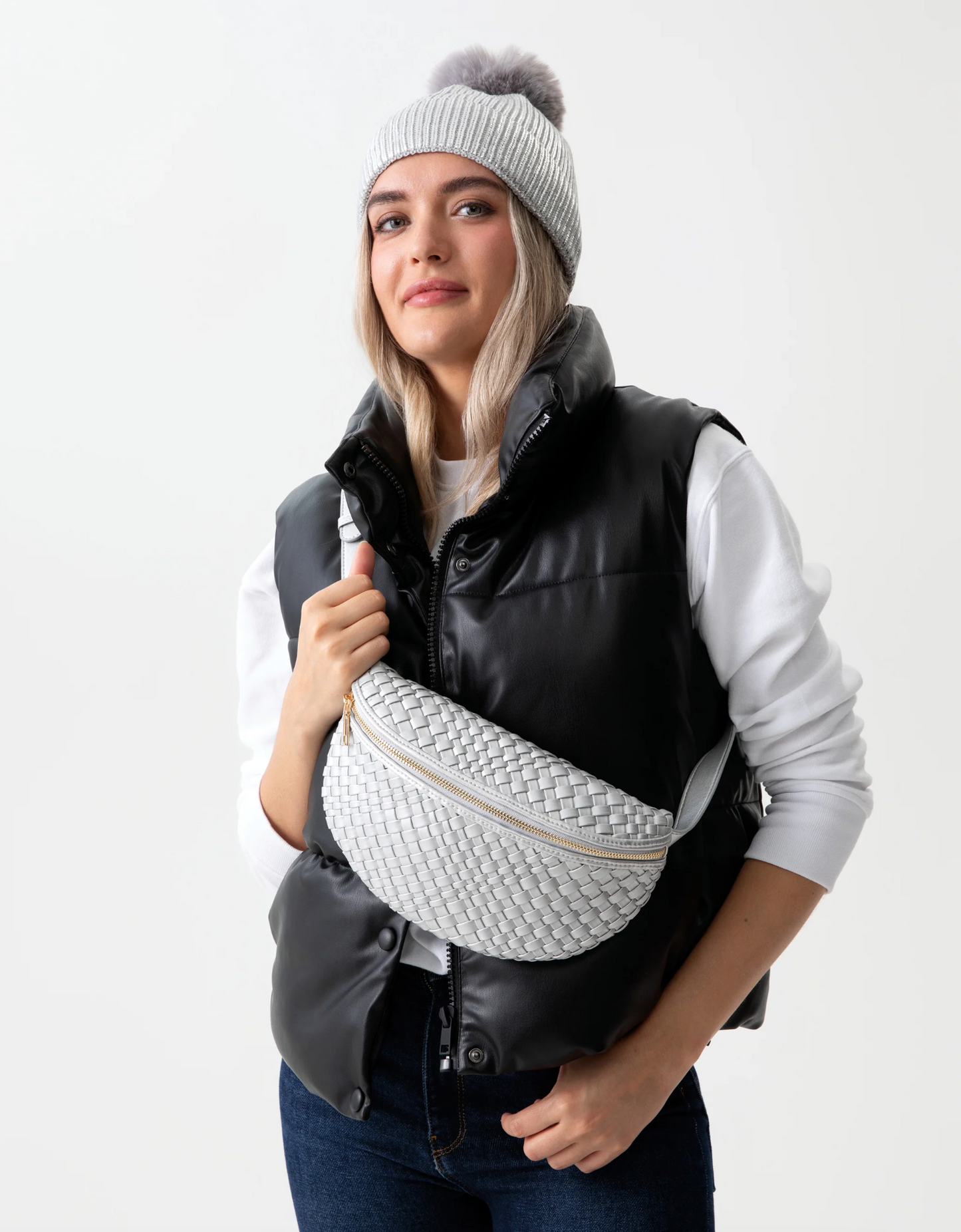 Woven Sling Bag, Silver