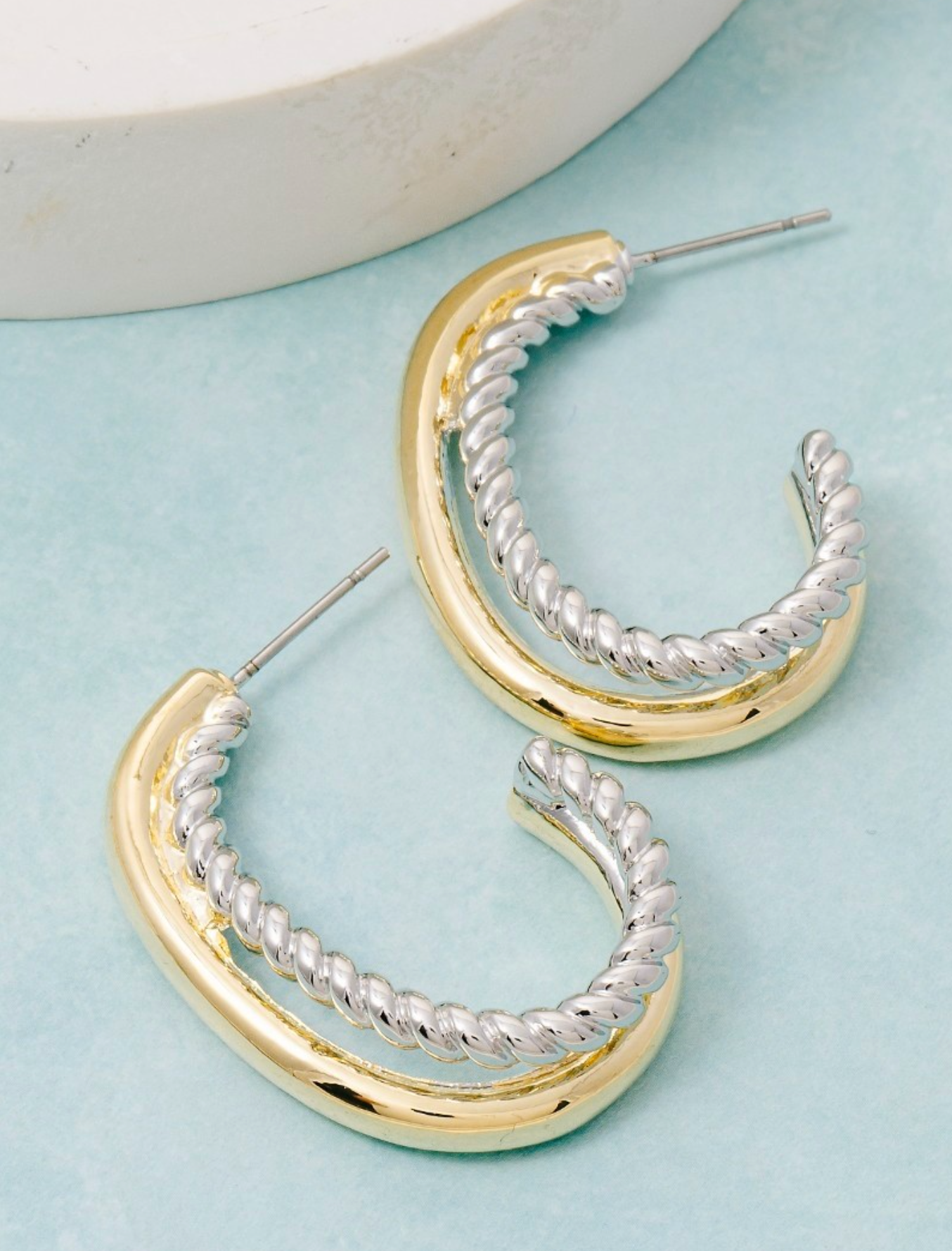 Two Tone Oval Layered Hoop Earrings