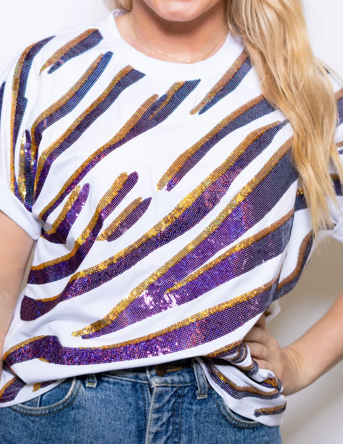 Sequin Tiger Stripe Cuff Sleeve Top