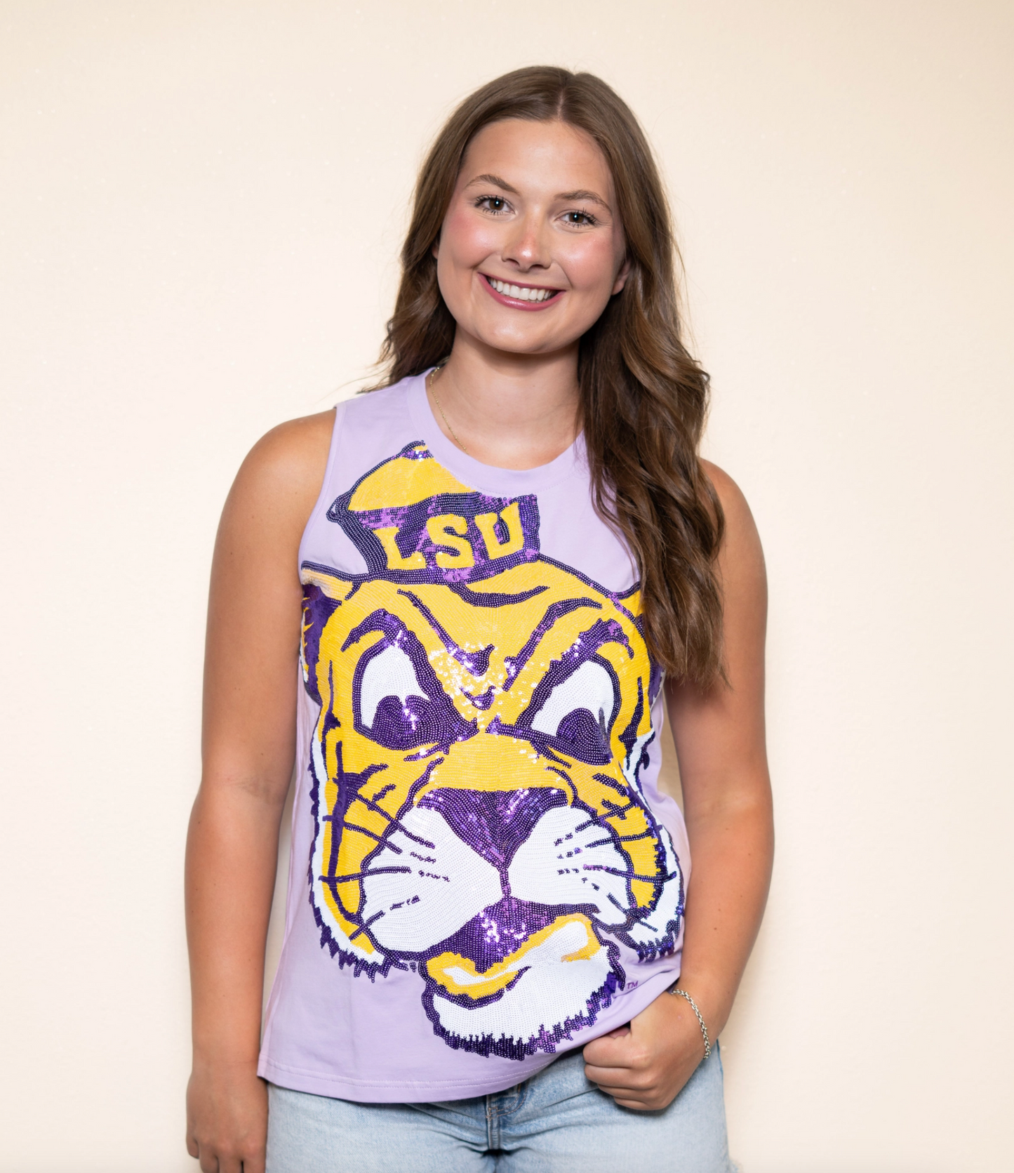 Vintage Mike Tiger Face Sequin Tank Top