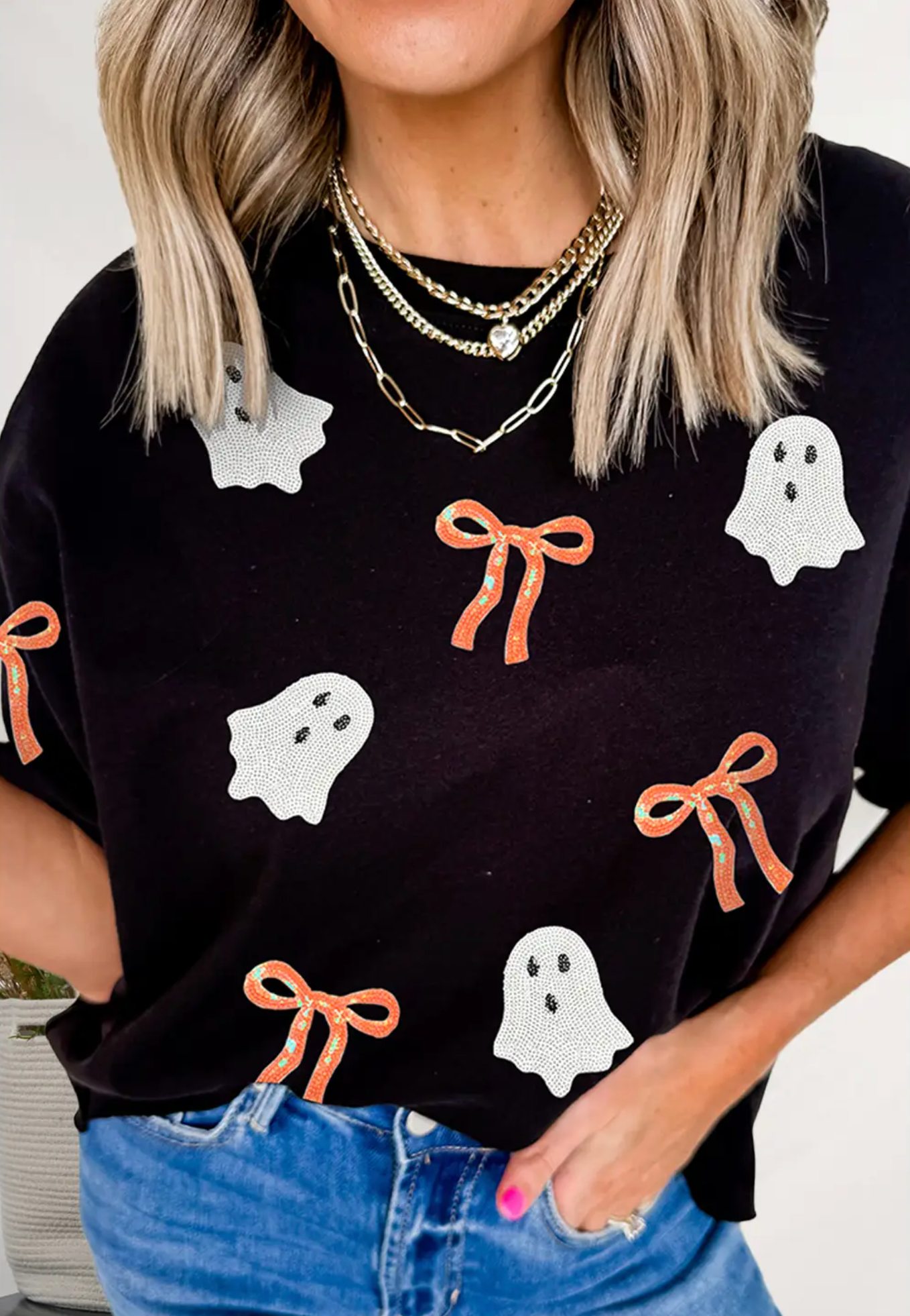 Sequin Ghosts & Bows Tee