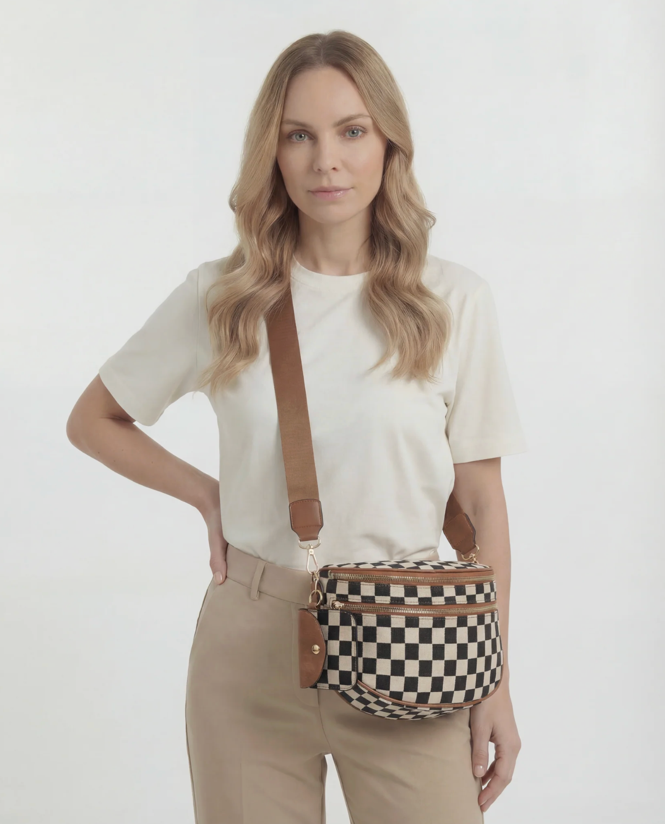 Oversized Canvas Checkered Fanny Pack