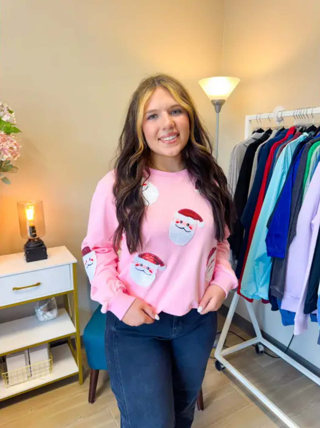 Pink Santa Sequin Sweatshirt