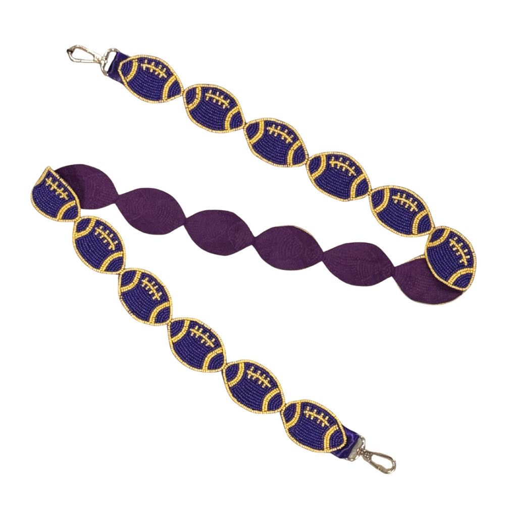 Football Beaded Purse Strap, Purple & Gold