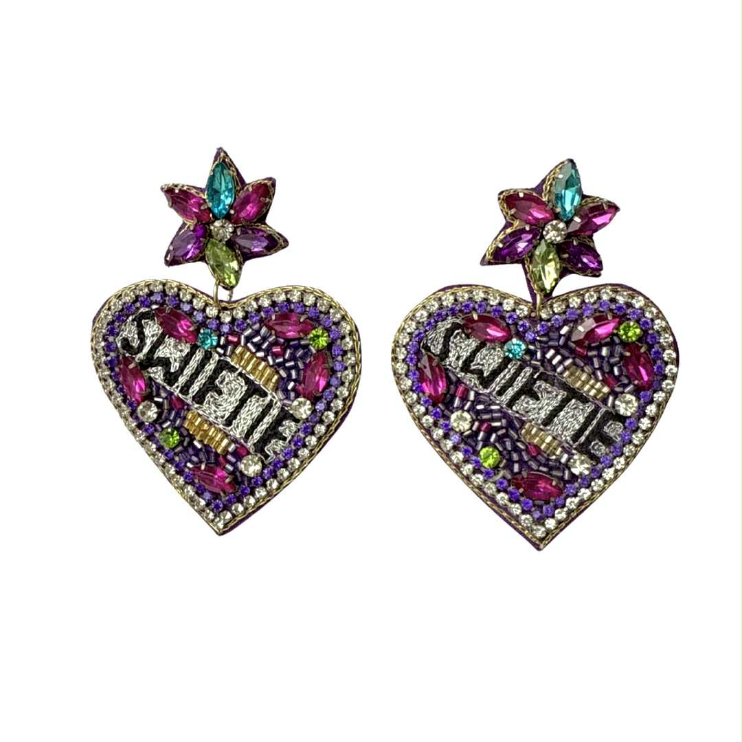 Bejeweled Heart Dangle Earrings