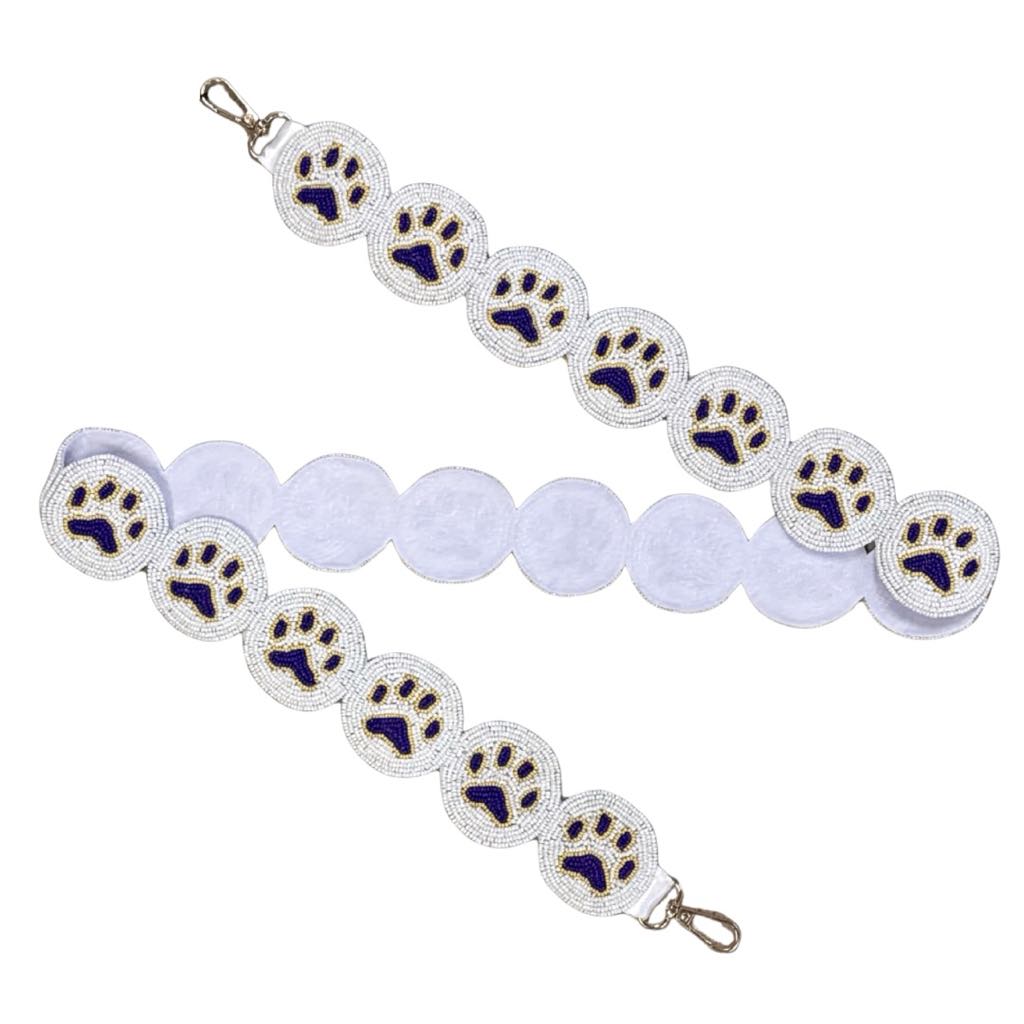Purple & Gold Paw Print Beaded Strap