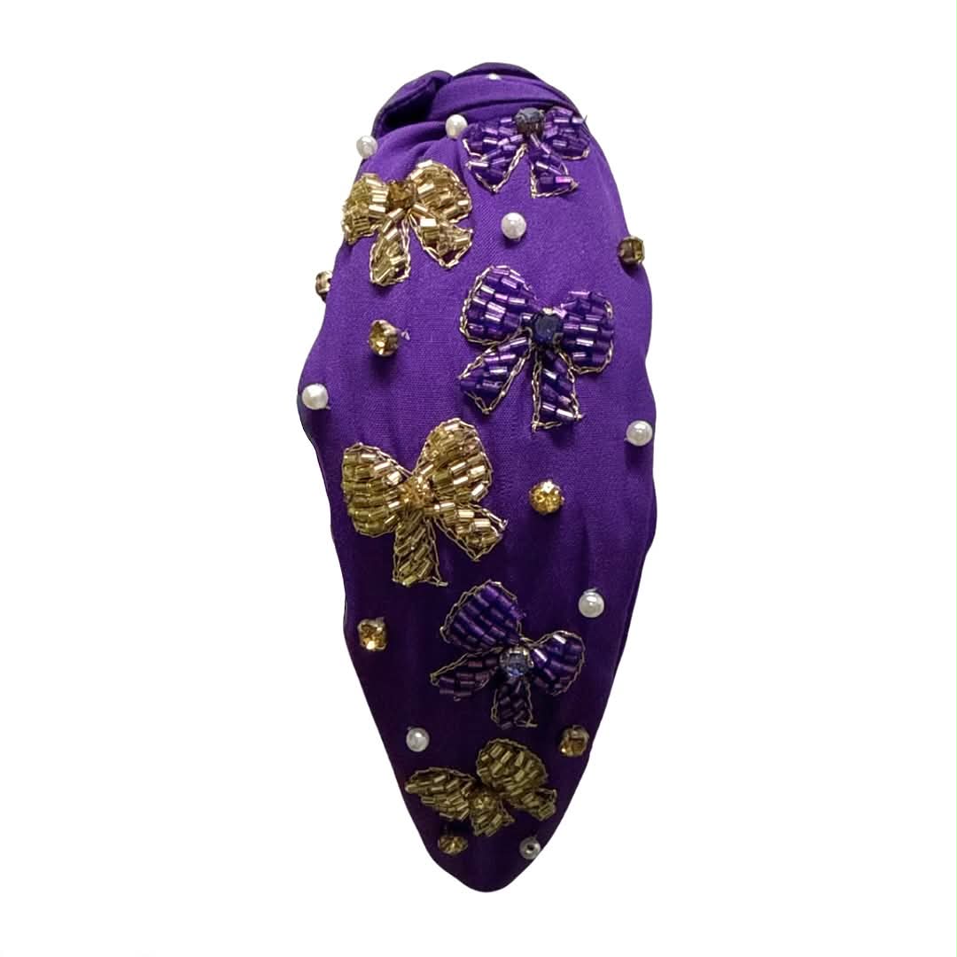 Beaded Coquette Headband, Purple & Gold
