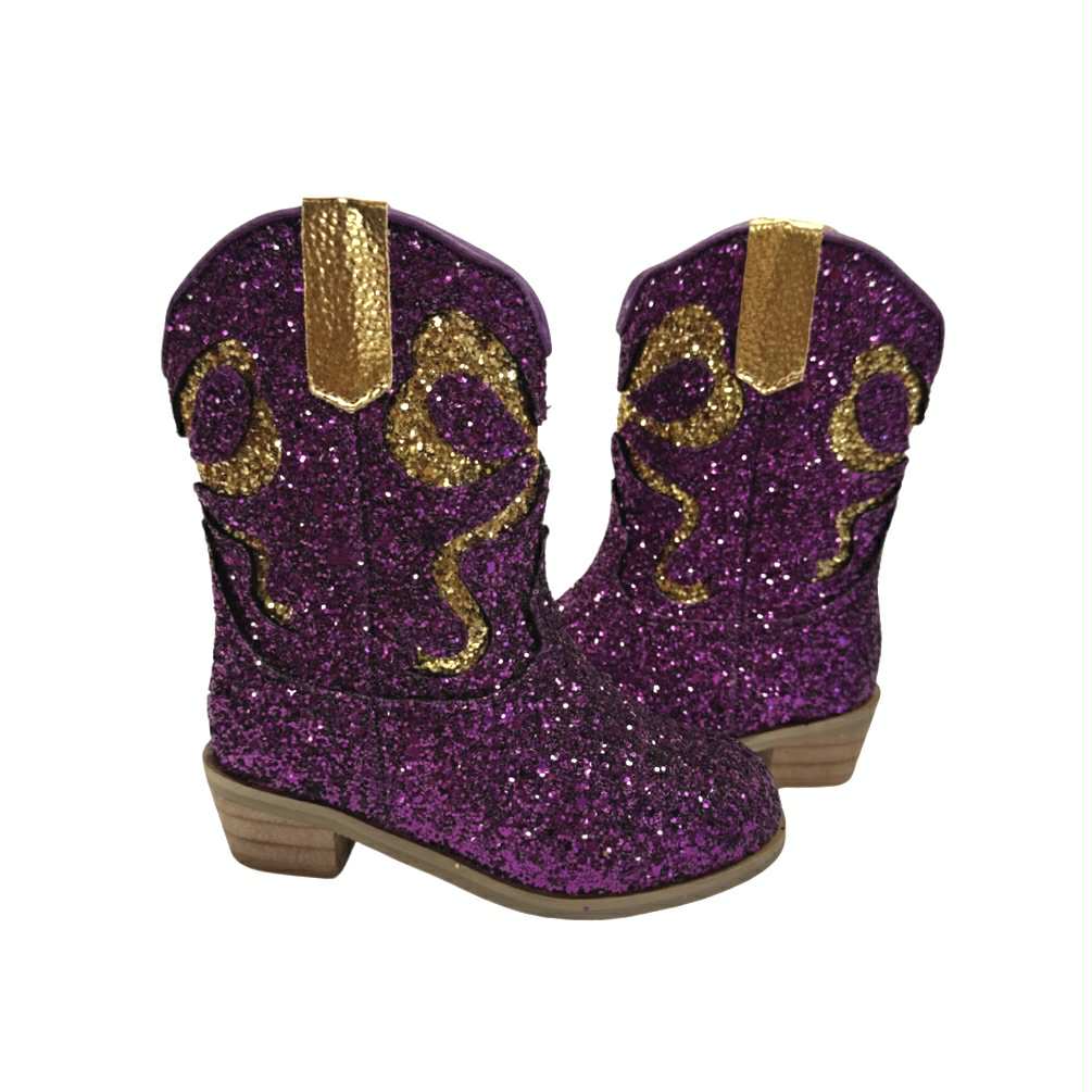 Purple & Gold Bow Glitter Boots, Kids