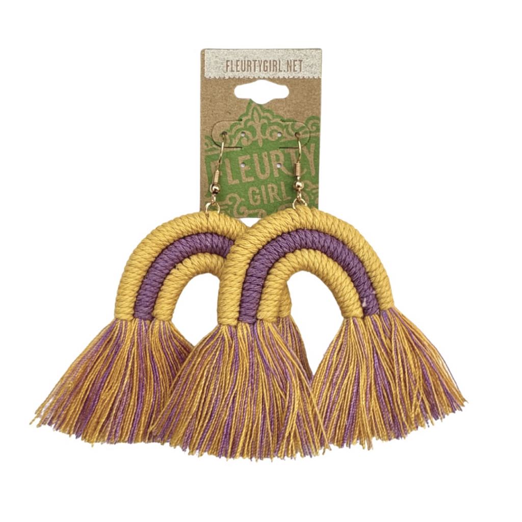 Purple & Gold Fringe Rainbow Earrings