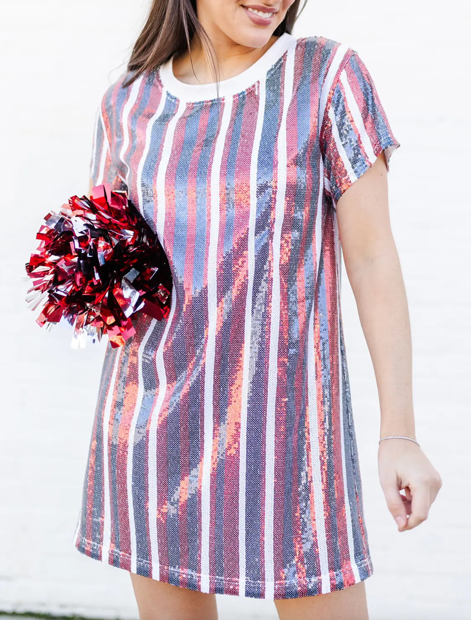 Sequin Stripe Shirt Dress, Red & Blue Fleurty Girl Sequin Stripe Shirt Dress, Red & Blue Fleurty Girl