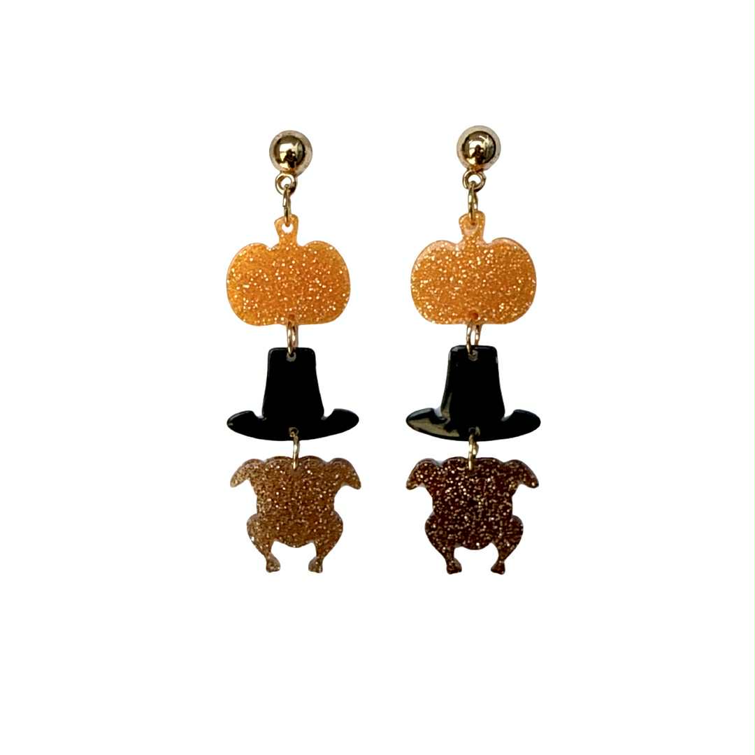 Pumpkin, Hat, Turkey Dangle Earrings