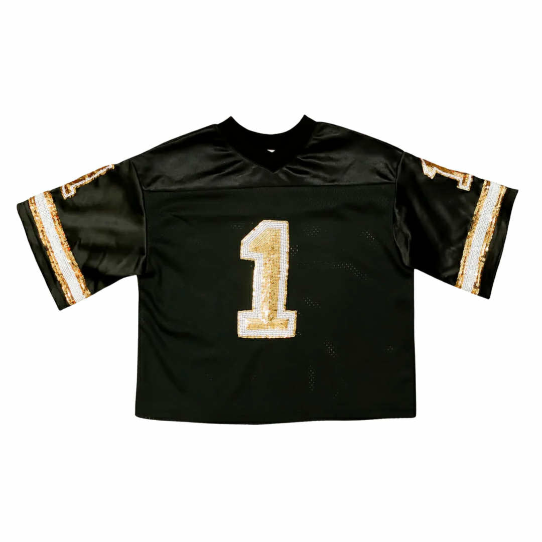 Sequin Crop Jersey, Black & Gold