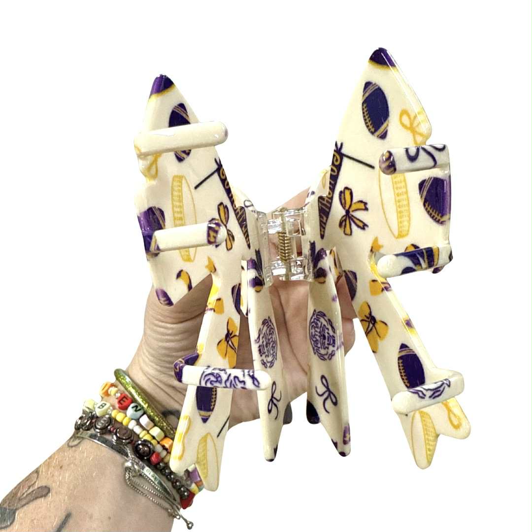 Football Icon Bow Claw Clip, Purple & Gold