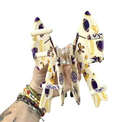 Football Icon Bow Claw Clip, Purple & Gold