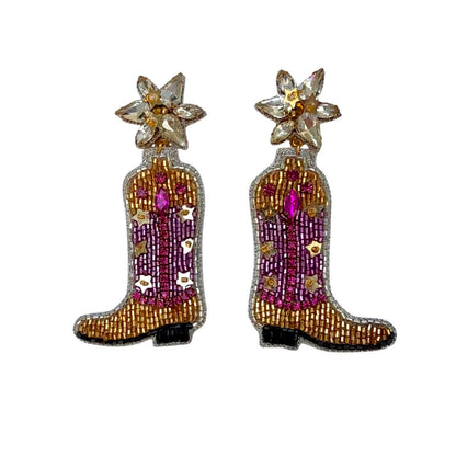 Purple & Gold Cowboy Boot Gem Post Earrings