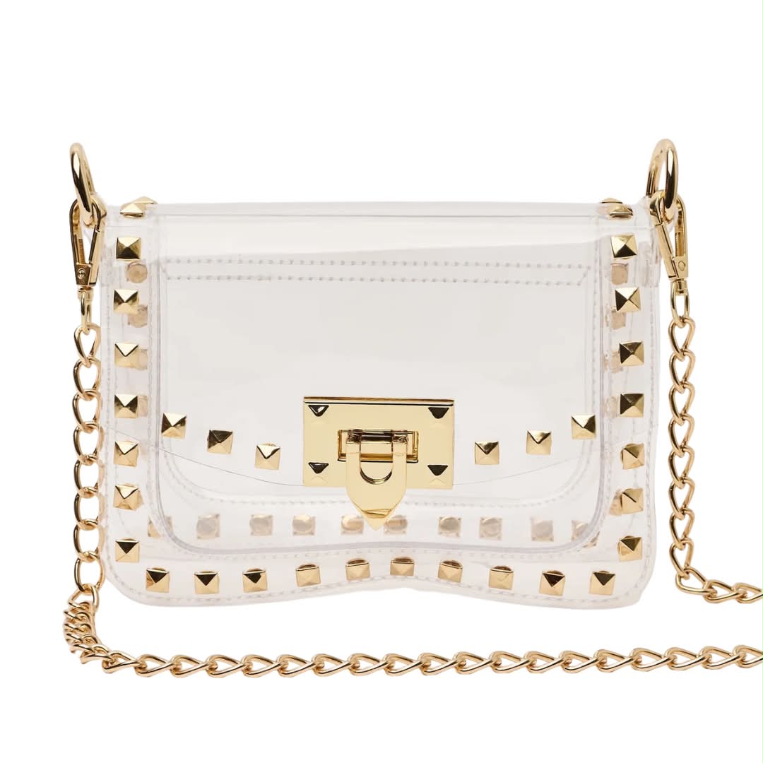 Gold Studded Clear bag with Latch