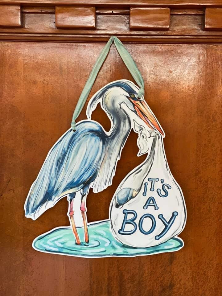 It's a Boy Blue Heron Door Hanger