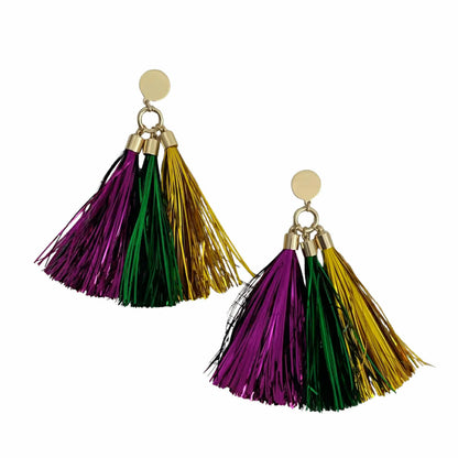 Mardi Gras Triple Tinsel Tassel Earrings