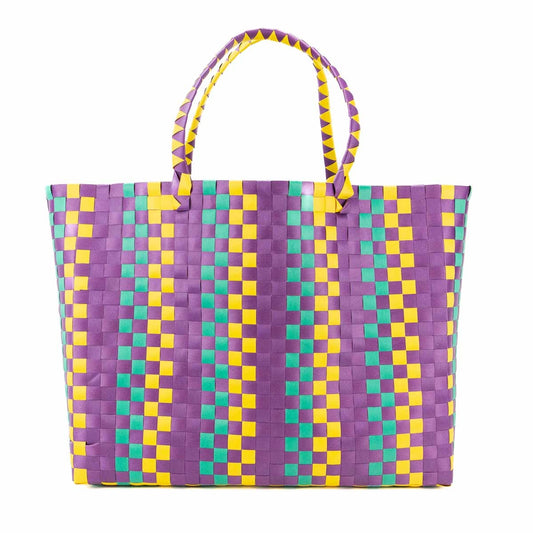 Woven Checkered Mardi Gras Tote