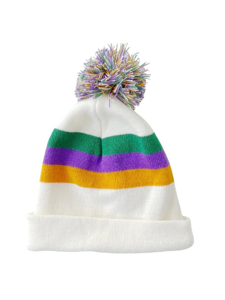 Mardi Gras Color Block Beanie, White