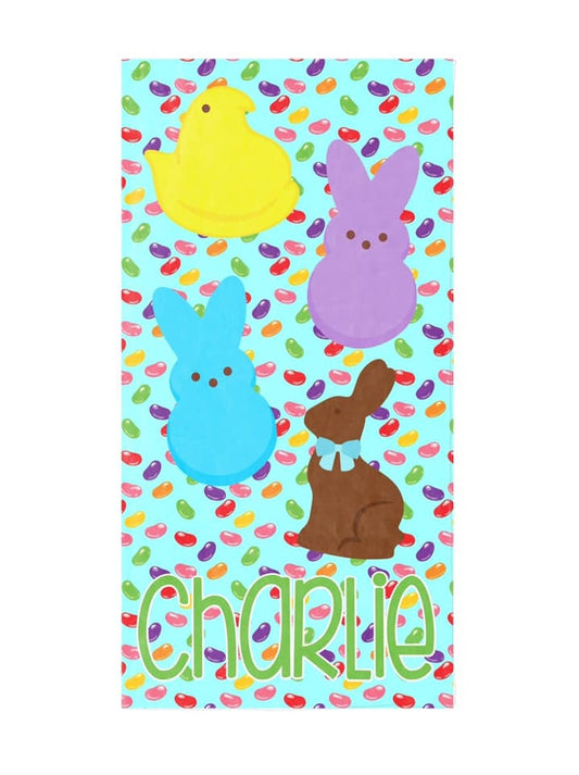 Custom Easter Candy Beach Towel, Blue