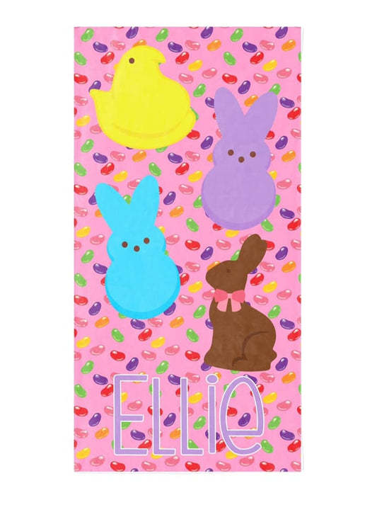 Custom Easter Candy Beach Towel, Pink