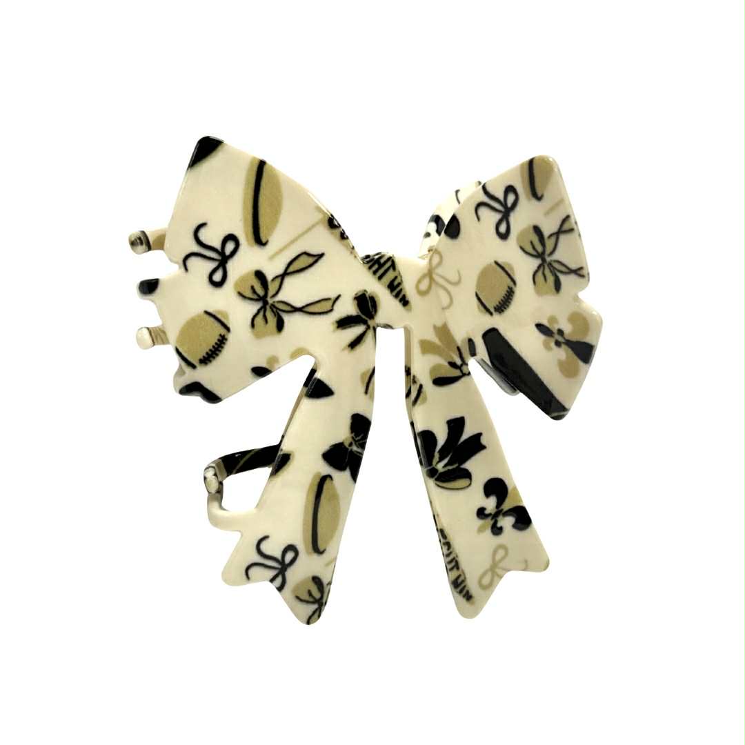 Football Icon Bow Claw Clip, Black & Gold