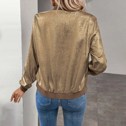 Metallic Bomber Jacket, Gold