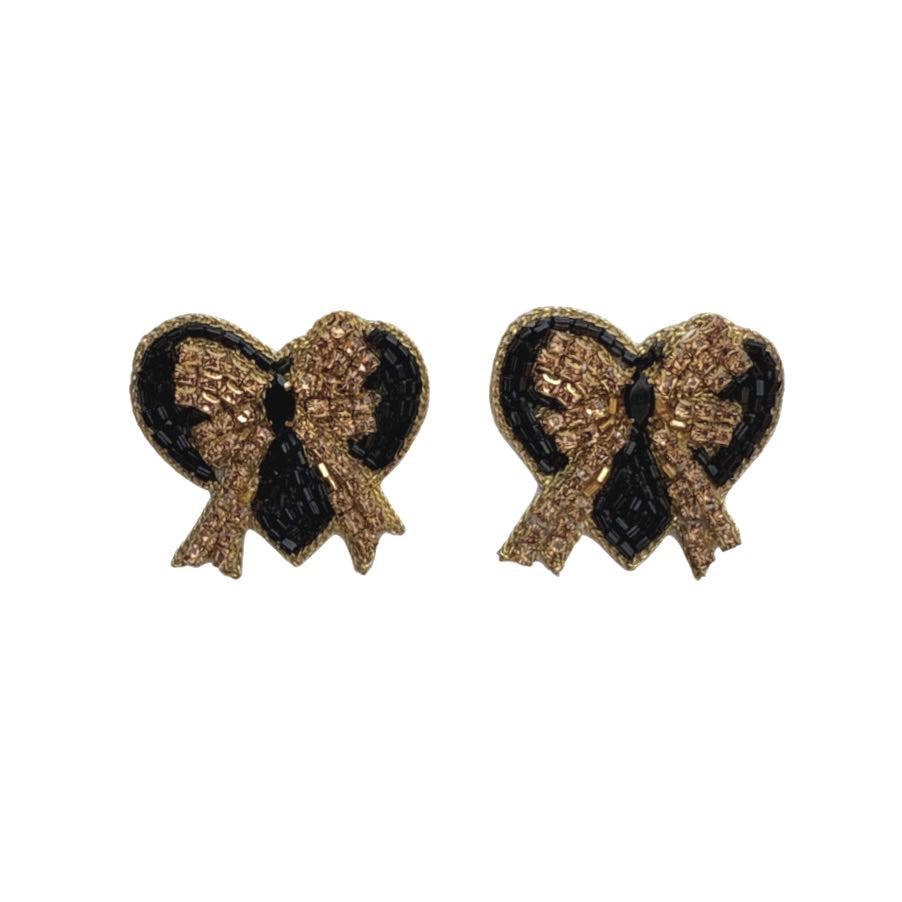 Heart Beaded Coquette Earrings, Black & Gold