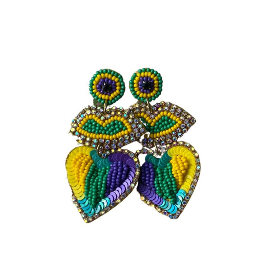 Mardi Gras Earrings, Lips & Heart