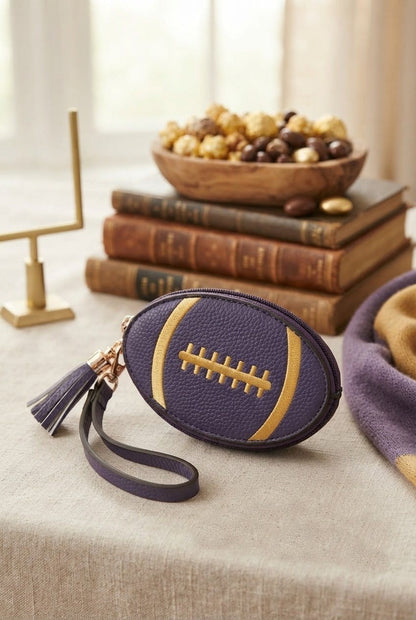 Football Coin Purse, Purple & Gold
