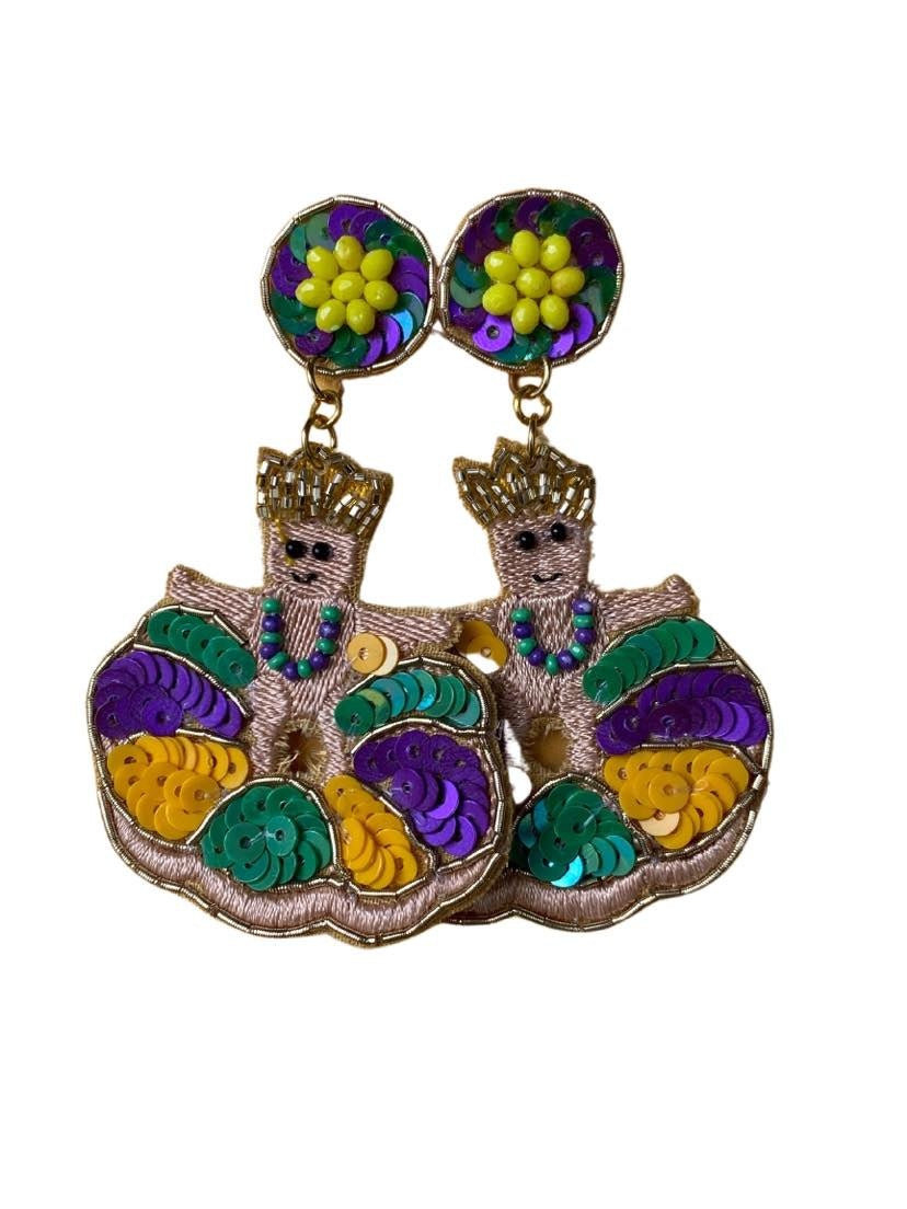 King Cake w/Baby Earrings