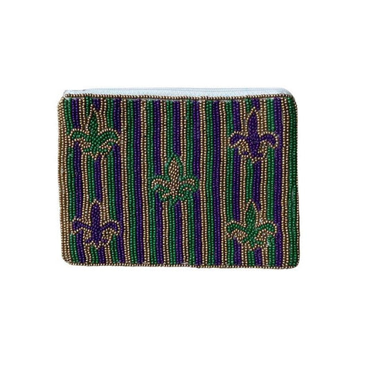 Mardi Gras Beaded Pouch, Fleur de Lis