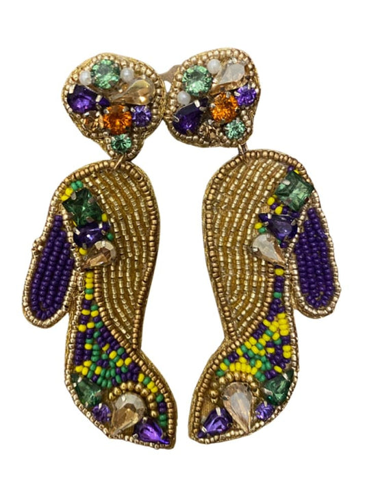 Beaded Mardi Gras Heel Earrings