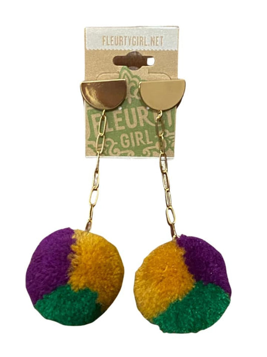 Mardi Gras Pom on Chain Earrings