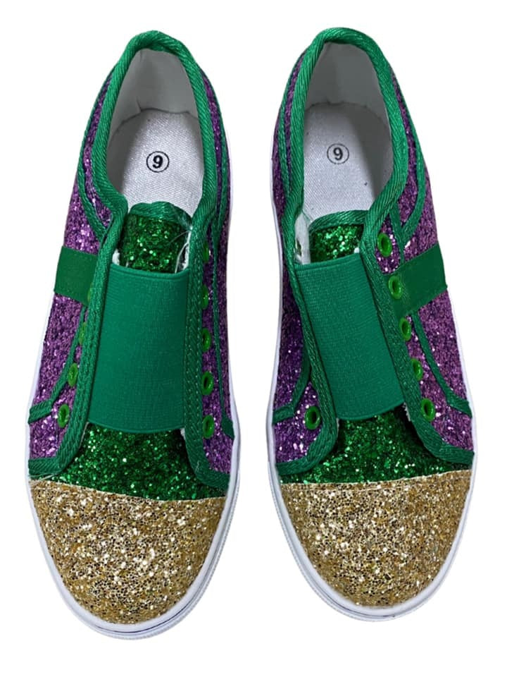 Mardi Gras Glitter No Tie Sneakers