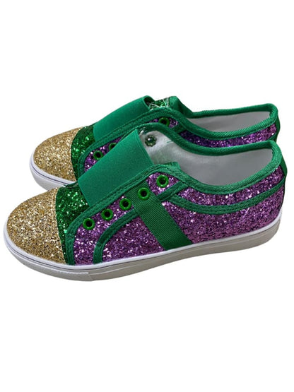 Mardi Gras Glitter No Tie Sneakers