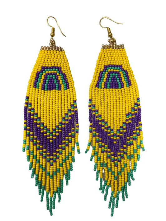 Mardi Gras Rainbow Beaded Dangle Earrings